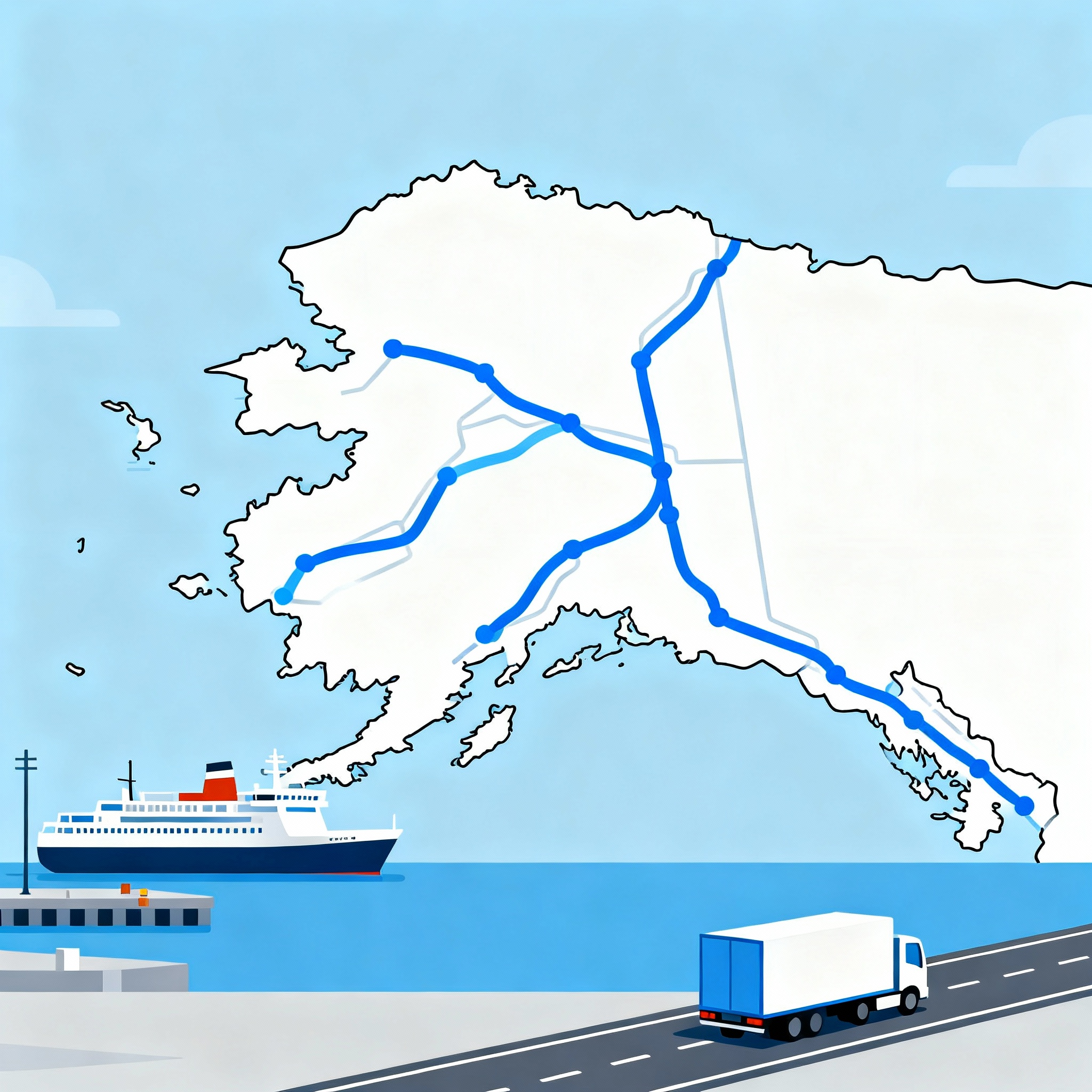 Alaska outline with dotted move route