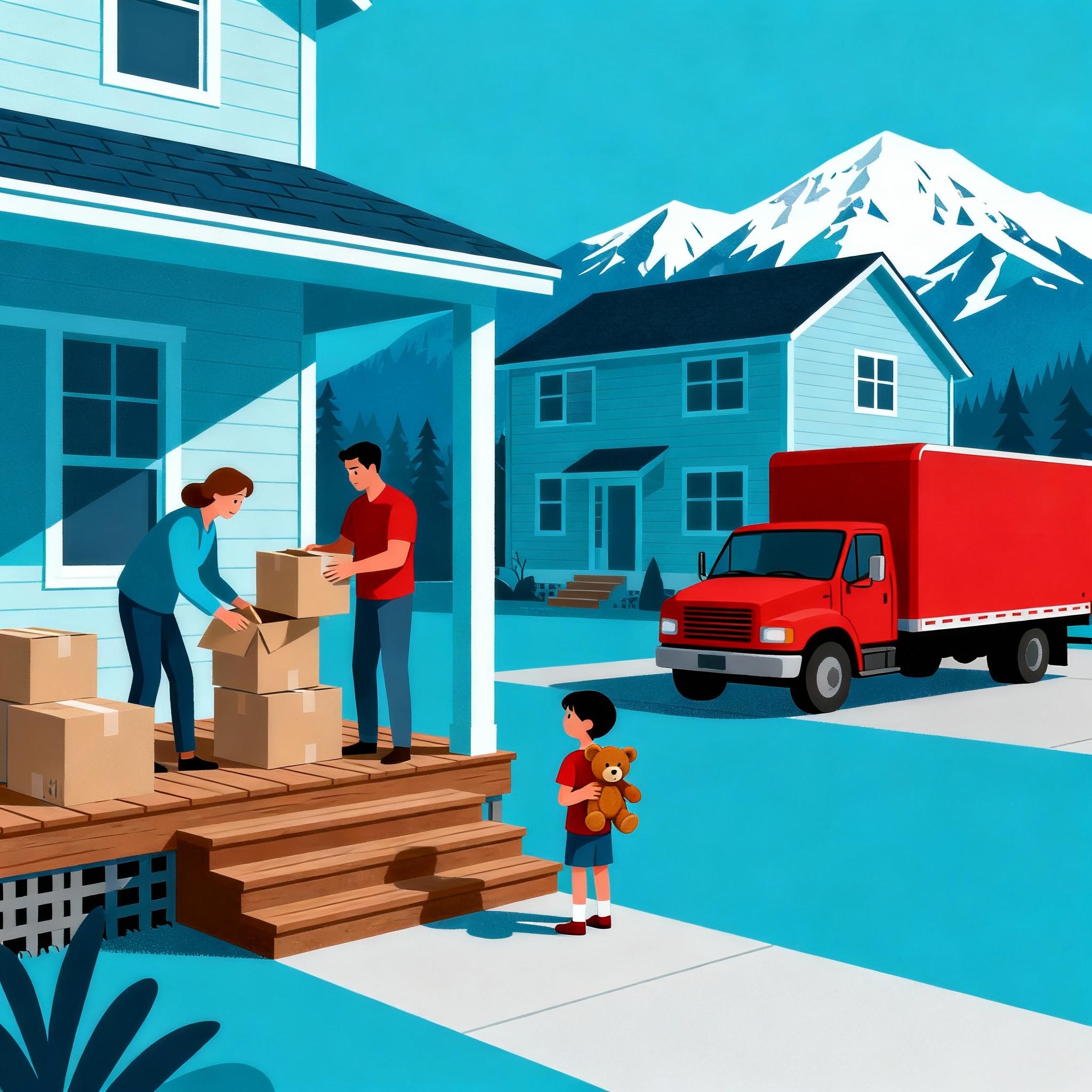 Anchorage skyline with route pin and loading scene